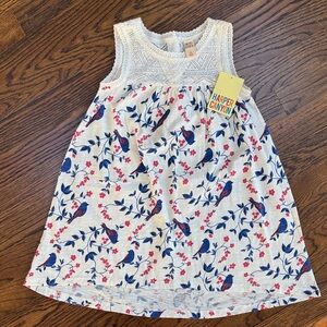 Harper Canyon Kids Dress with Bird and Floral Design - White and Blue